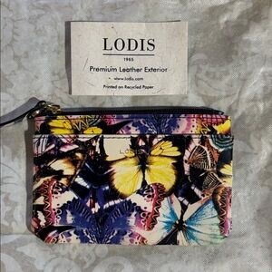Lodi’s Small coin purse/ pouch W/front & back pockets butterfly design~See Pics.